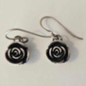 U & I Sterling Silver 925 Rose Flower Rosebud Dangle Drop Earrings 8.2 grams